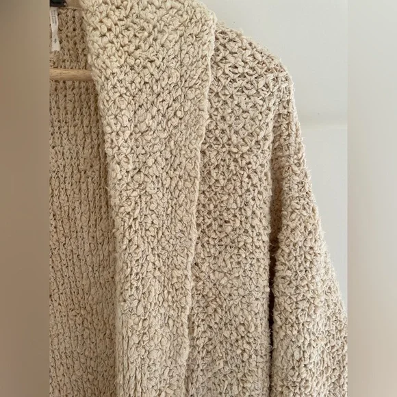 Free People Soft Chunky Mixed Yarn Knit Open Longline Cardigan Draped Collar - Picture 6 of 9